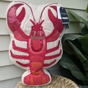 Nautica Indoor Outdoor Lobster Pillow Embroidered Nautical Coastal Preppy Home